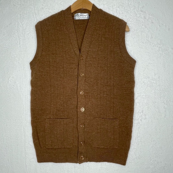 Woolmark Mens Vintage Mod Style Sweater Vest Camel GrandpaCore - Picture 1 of 8
